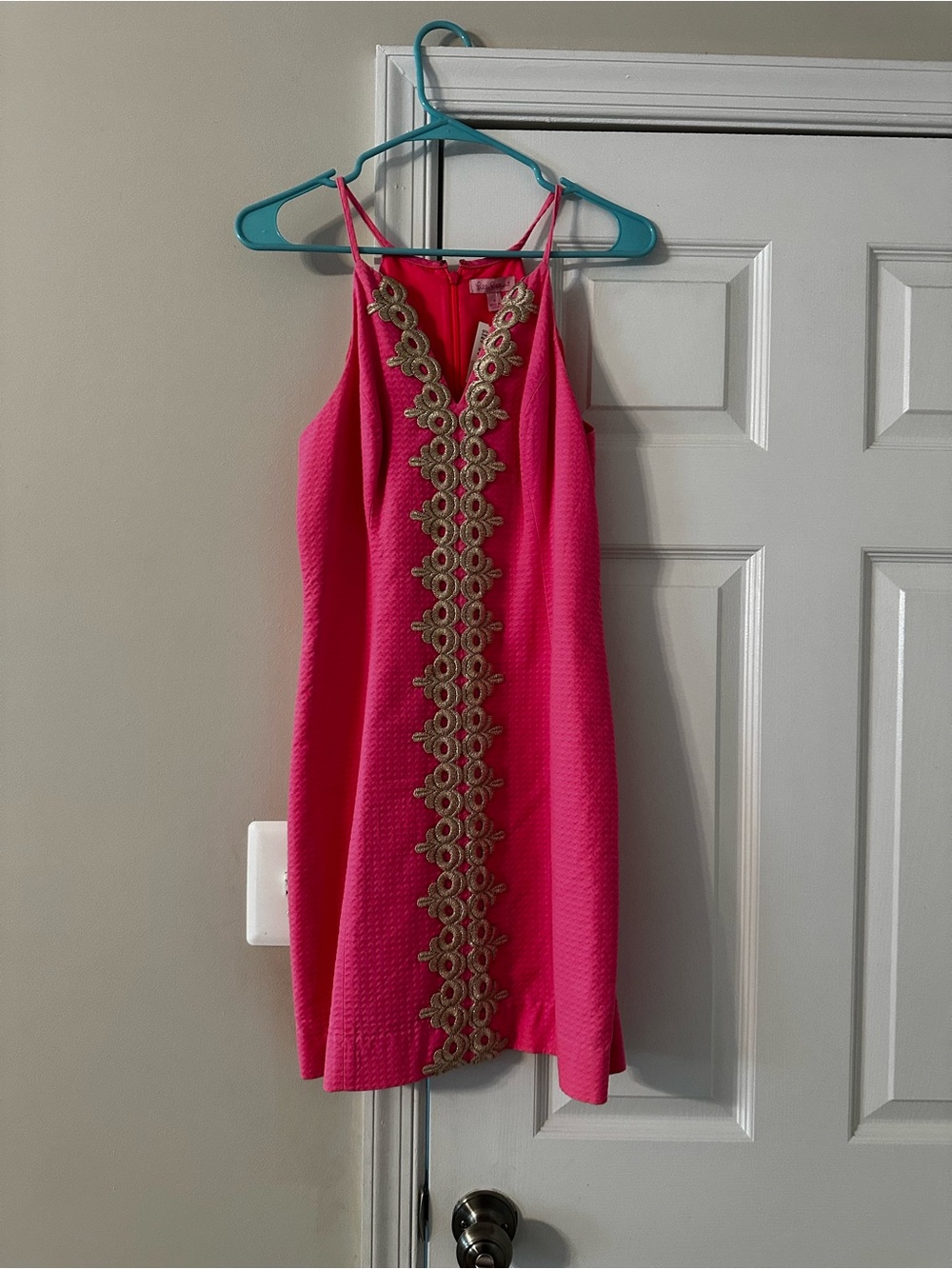 Lilly Pulitzer Hot Pink Sleeveless Dress with Gold Trim